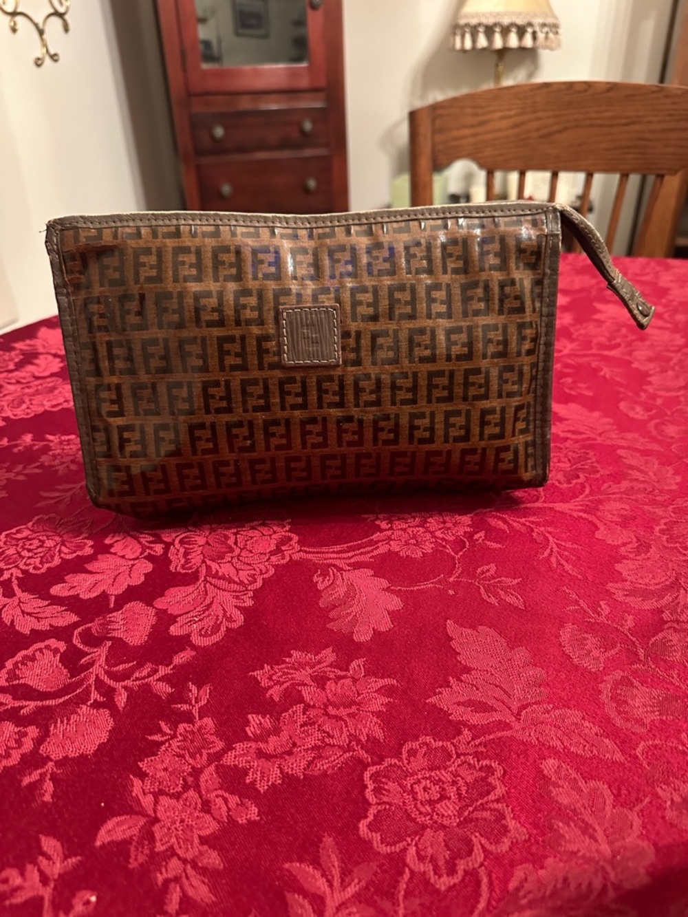 Fendi Brown 2-Tone Coated Canvas Zip Clutch - Picture 1 of 1